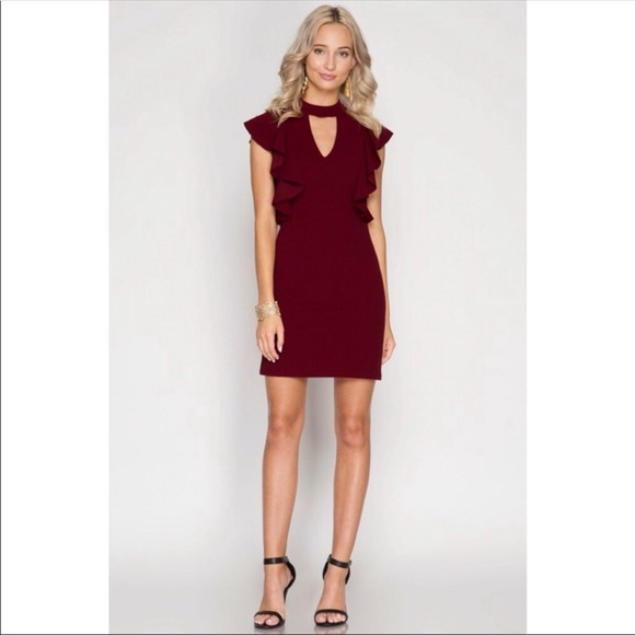 New In Burgundy Ruffled Sleeve Dress - Picture 4 of 7